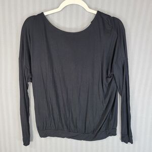 adore me lyanna top size medium pajama long sleeve scoop back with tie black